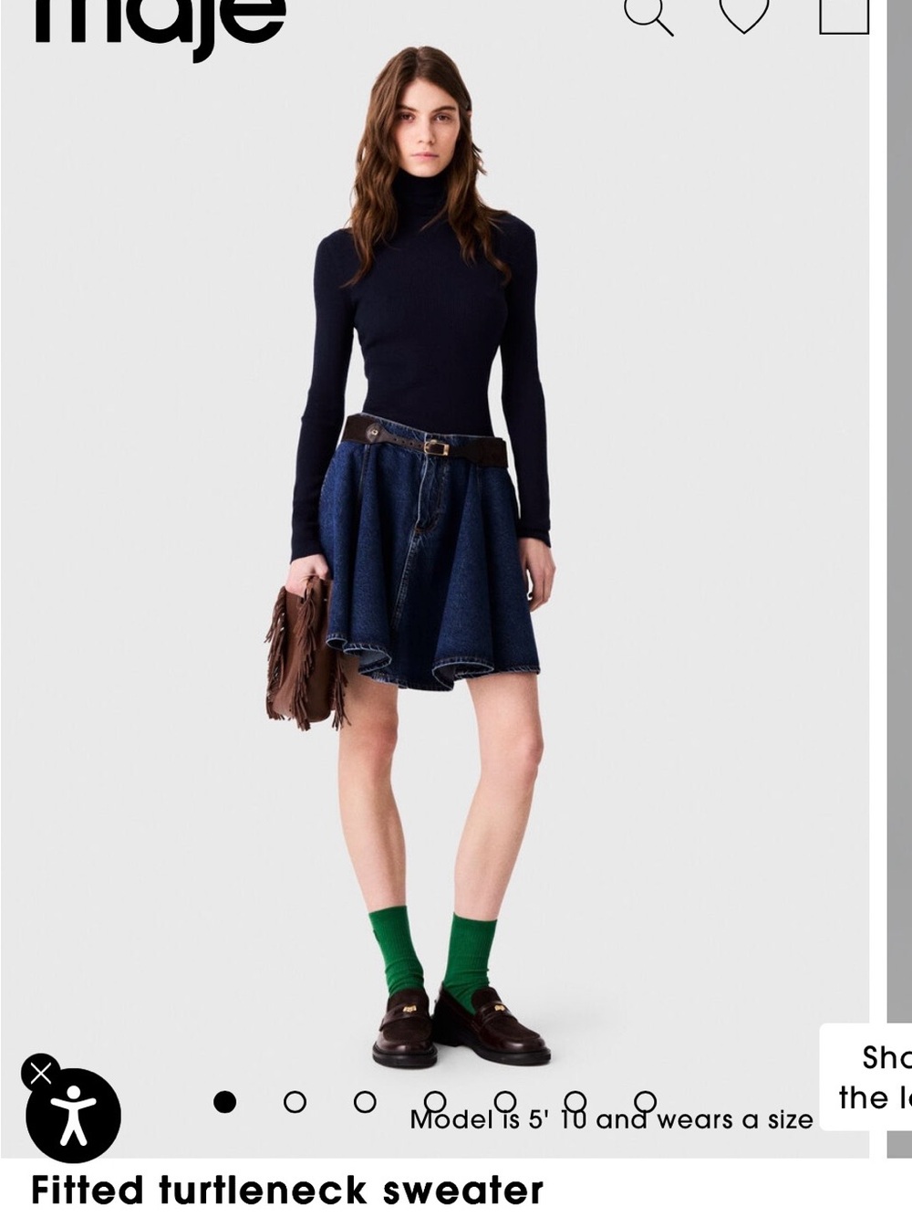 Maje Dark Navy Flared Denim Skirt